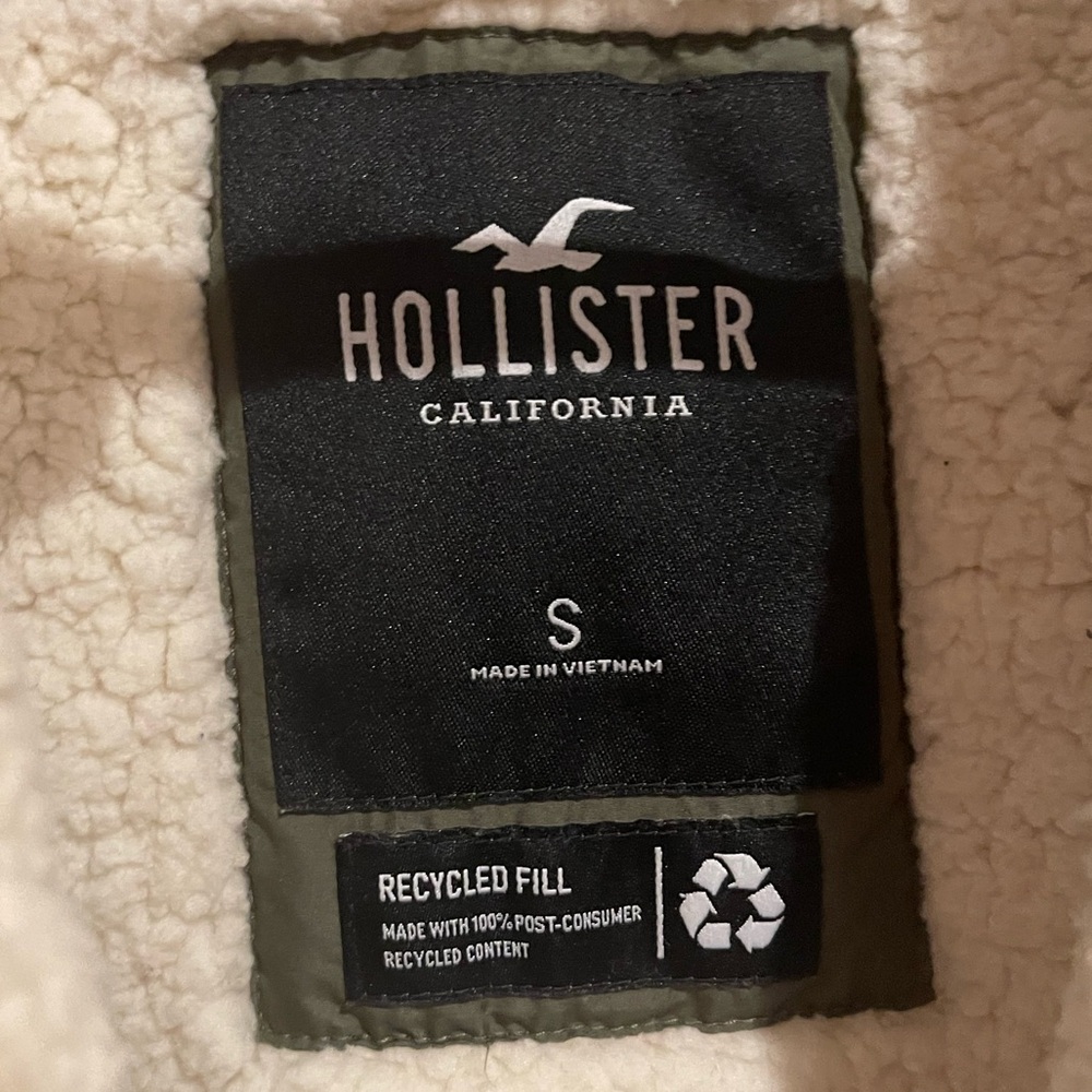Hollister Green Sherpa Fur Lined Diamond Quilted Hooded Jacket Coat Size Small - Picture 7 of 10